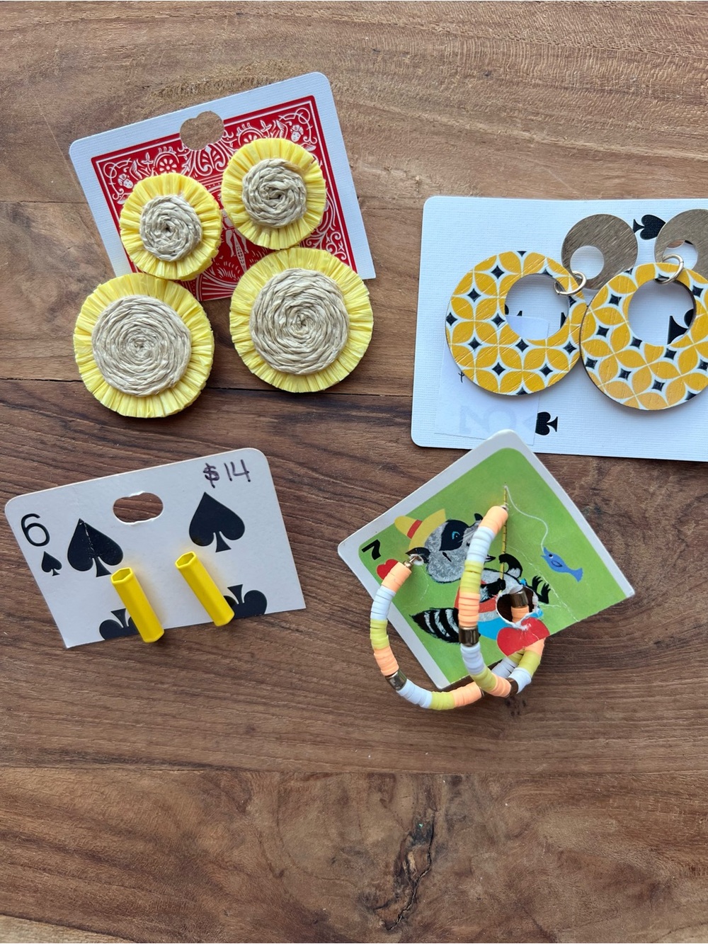 NWT 4 pairs of earrings Geometric Yellow Circle raffia Drop Earrings & 3 more